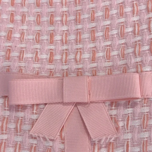 Vintage White & Pink Sheath Midi Dress plaid Tweed Cap Sleeves Size Large - Picture 4 of 13